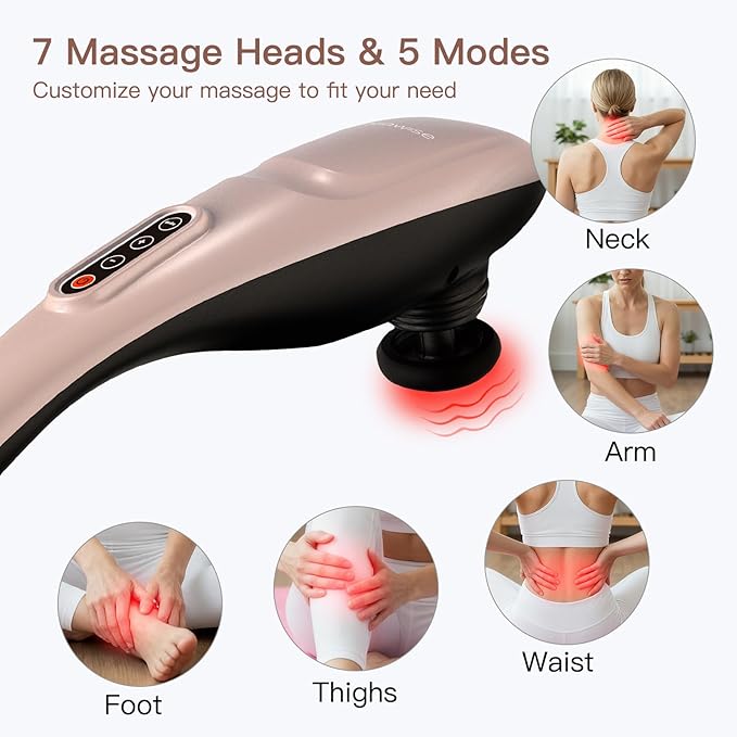 MEGAWISE Handheld Back Massager | Deep Tissue Percussion Massage for Back Neck Shoulders Waist and Legs (Rose Gold)
