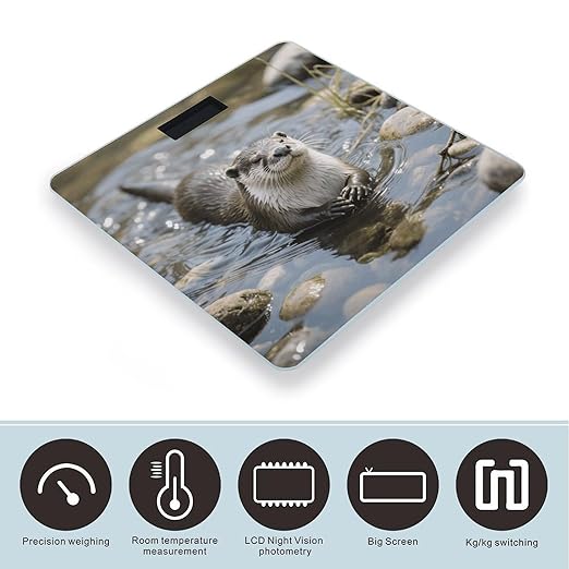 Cute Otter Weight Scale Large Digital Bathroom Scales with Bright LED Display Non Slip Digital Scale and Step On Fashion Weighing Machine for Body