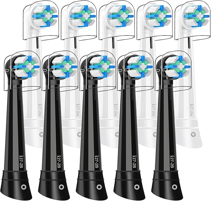 10 Pcs IO Toothbrush Heads with Medium Bristle Compatible with Oral B IO Replacement Heads Compatible with Oral B IO 2/3/4/5/6/7/8/9/10/Deep Clean Series Electric Toothbrushes (Black/White)