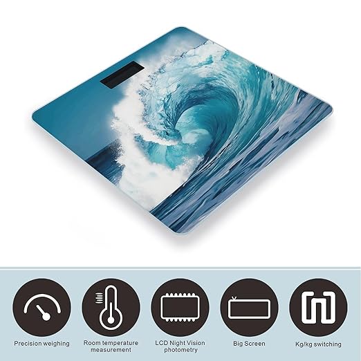 Ocean Wave3 Weight ScaleClear LED Display Bathroom Digital Weighing ScaleTempered Glass Digital Bathroom Scale for Body Weight Capacity Up to 400 Lbs