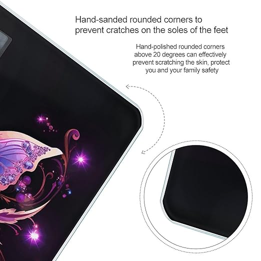 Pink Purple Butterfly Bathroom Scale Large LCD Backlight Display Digital Scale Rounded Corners Body Scales Automatic Power On/Off Bathroom Scales for Home Bedrooms
