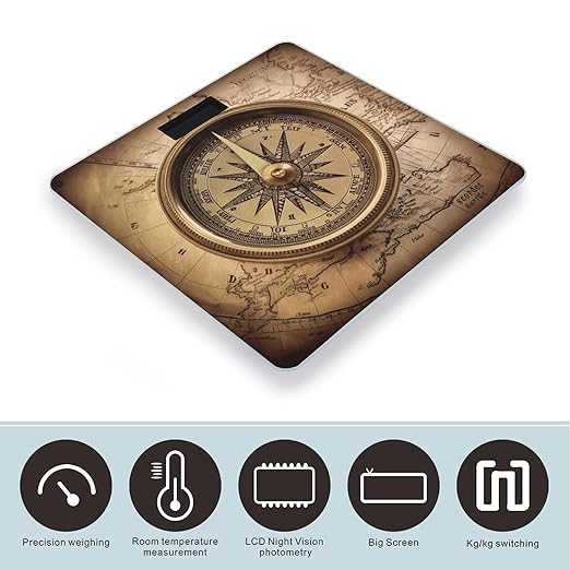 Law of The Compass Navigation Scale for Body Weight Highly Accurate Digital Bathroom Scale Sturdy Tempered Glass Weighing Scales with LCD Display Fashion Body Fat Smart Scales 400lb