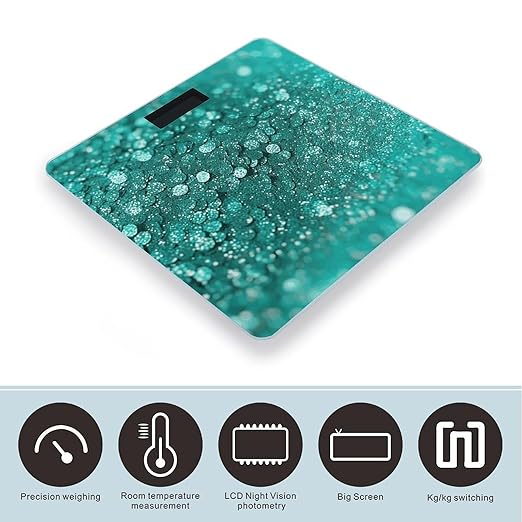 Turquoise Glitter Weight Scale Large Bathroom Scales Digital Weight with Bright LED Display Non Slip Automatic Weighing Scale Fashion Weighing Machine for Body
