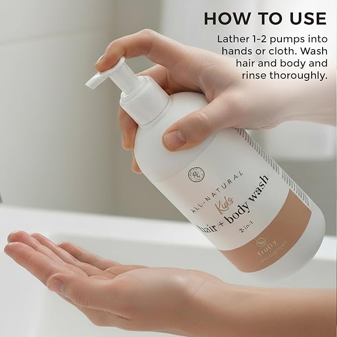 Rowe Casa Organics 2-in-1 Kids Hair &amp Body Wash with Therapeutic Essential Oils – Fruity Kids Shampoo &amp Body Wash with Sweet Bright &amp Uplifting Scent – 16 Fl. Oz
