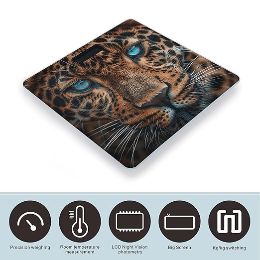 Leopard Face Scale for Body Weight Accurate Digital Bathroom Scale Toughened Glass High Precision Scales Smart Weight Scales with Large LCD Backlight Display Weighing Machine