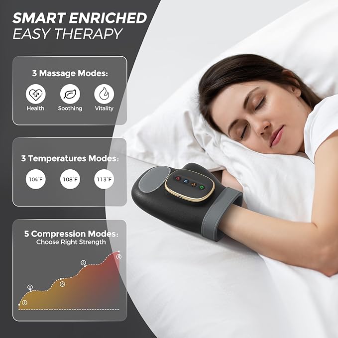 WUX Hand Massager with Heat Compression Relief 3 Massage 4 Temperatures 5 Compression Models Therapy Glove Arthritis &amp Wrist Carpal Tunnel Muscles Pressure Point Therapy Ideal Gifts for Women/M