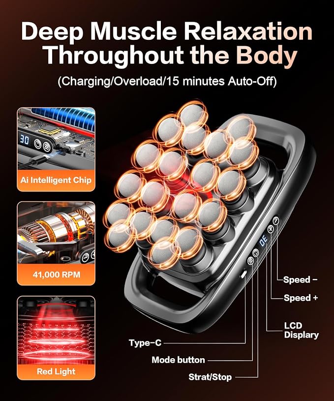 20 Head Massage Gun Deep Tissue Percussion Massager with 3 Modes&amp30 Intensities-Muscle Massage Gun for Back/Shoulder/Foot/Body/Hand Muscle Pain ReliefBirthday Gifts for Men Dad Husband