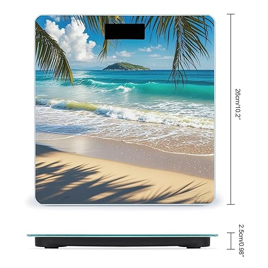 Beautiful Beach Seascape Smart Scale for Body Weight Accurate Bathroom Scale with LED Display Digital Weight Scales Weighing Machine High Precision Scales for Bath Home