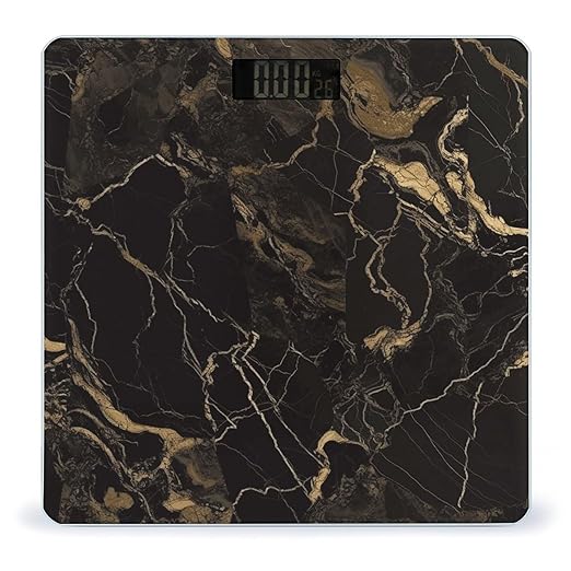 Gold Black Marble Scale for Body Weight Anti-Slip Tempered Glass Digital Bathroom Scales Clear LCD Display Weighing Scale Safe Rounded Corners Smart Scales