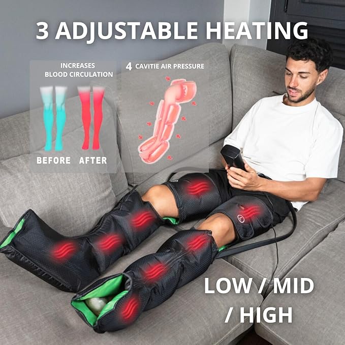 Leg Compression Massager with Heat for Circulation and Pain Relief 3-in-1 Foot Calf &amp Thigh Recovery System Compression Boots for Lymphedema Swollen Legs &amp Edema