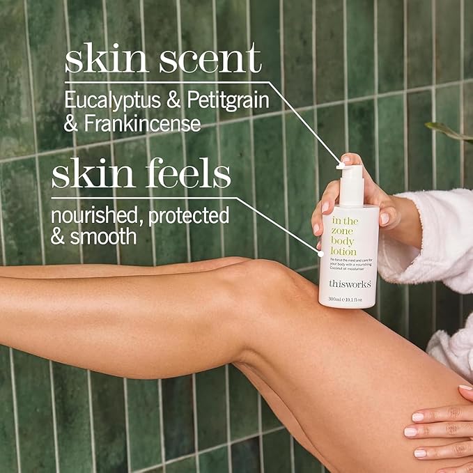 THISWORKS In The Zone Shower Gel | Refreshing Body Wash with Eucalyptus &amp Frankincense | Cleanses Soothes and Revitalizes Skin | Aromatherapeutic Formula 10.1 oz / 300ml