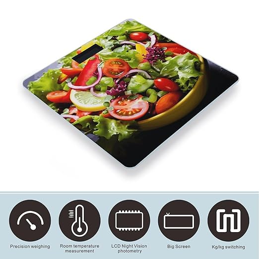 Colorful Various Salad Weight Scale Digital Electronic Scales Bathroom Scale Larg LCD Backlight Display High Precision MeasurementsTempered Glass