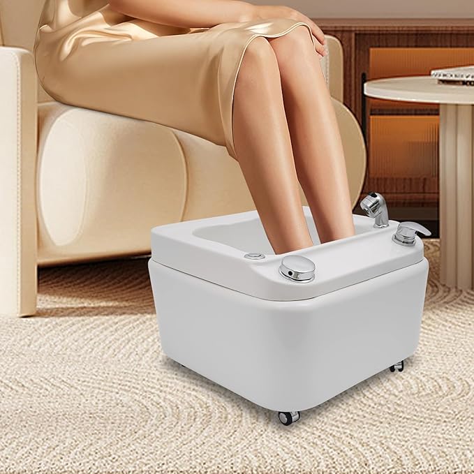 Acrylic Foot Spa Bathtub with 7 Colors LED LightAcrylic Pedicure Basin with Universal Wheels21.65 Inch White Pedicure BowlPortable Foot Spa Tub for Home Salon Spa