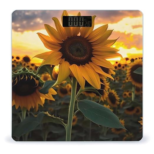 Farm Sunflower Scale for Body Weight High Precision Digital Weight Scales with LCD Display Anti-Slip Sturdy Slim Tempered Glass Bathroom Scale for Home Use