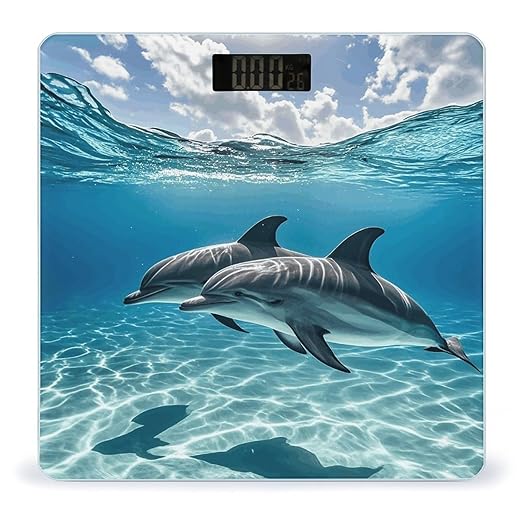 Dolphins in The Sea Weight Scale Large Digital Bathroom Scales with Bright LED Display Non Slip Digital Scale and Step On Fashion Weighing Machine for Body