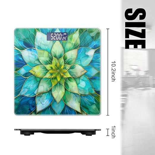 Digital Scale for Body Weight Highly Precision Bathroom Weight Scale 400 lbs with Backlit Display Personalized Scale for Home-Beautiful Watercolor Painting of Turquoise and Green Flower
