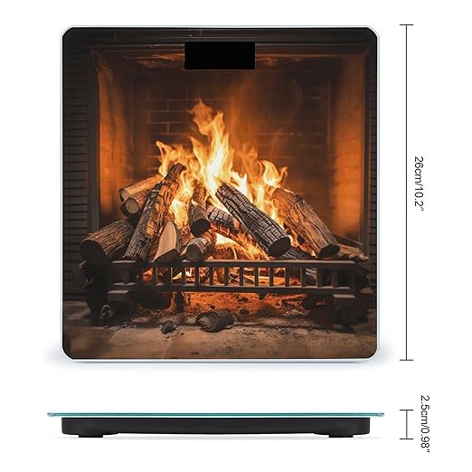 Burning Firewood Large Fireplace Scale for Body Weight Anti-Slip Tempered Glass Digital Bathroom Scales Clear LCD Display Weighing Scale Safe Rounded Corners Smart Scales