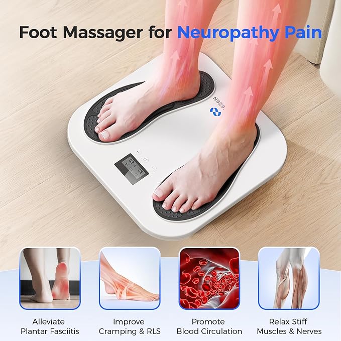 Foot Massager for Neuropathy Rechargeable TENS EMS Foot Stimulator with 10 Modes 20 Intensities Feet Circulation Stimulator for Neuropathy Plantar Fasciitis Gifts for Mom Dad