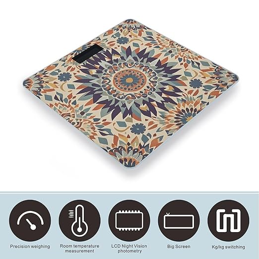 Native American Patterns Scale for Body Weight Digital Bathroom Scale Toughened Glass High Precision Scales for Body Weight with Large LCD Backlight Display Weight Scales