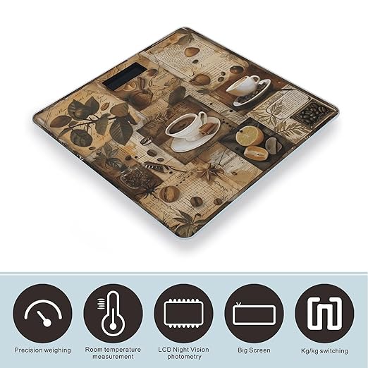 Coffee Collage Digital Bathroom Scale for Body Weight Weighing Scale with Backlit LCD Display High Precision Measurements &amp Measures Weight Up to 180kg
