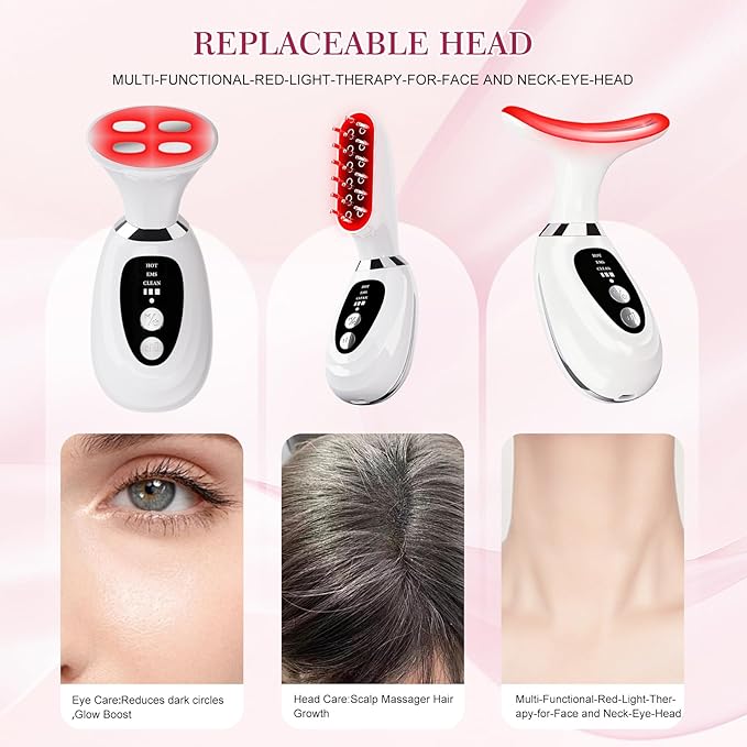 Red-Light-Therapy-for-Face and Neck-Eye-Head Massager7 Colors Skin Rejuvenation Lifting Facial Massager for ToningGlow BoostWrinkle for BirthdayChristmasMothers DayValentines Day Gifts (Pink)