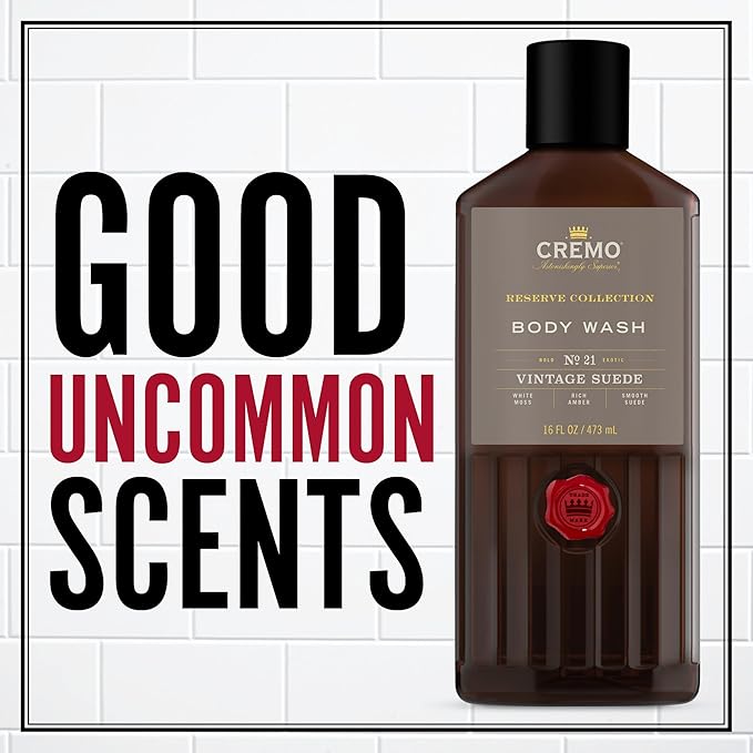 Cremo Men's Body Wash Bundle with Bright Mandarin Dry Herbs White Cedar and Vintage Suede Fragrances 2x16 Fl Oz