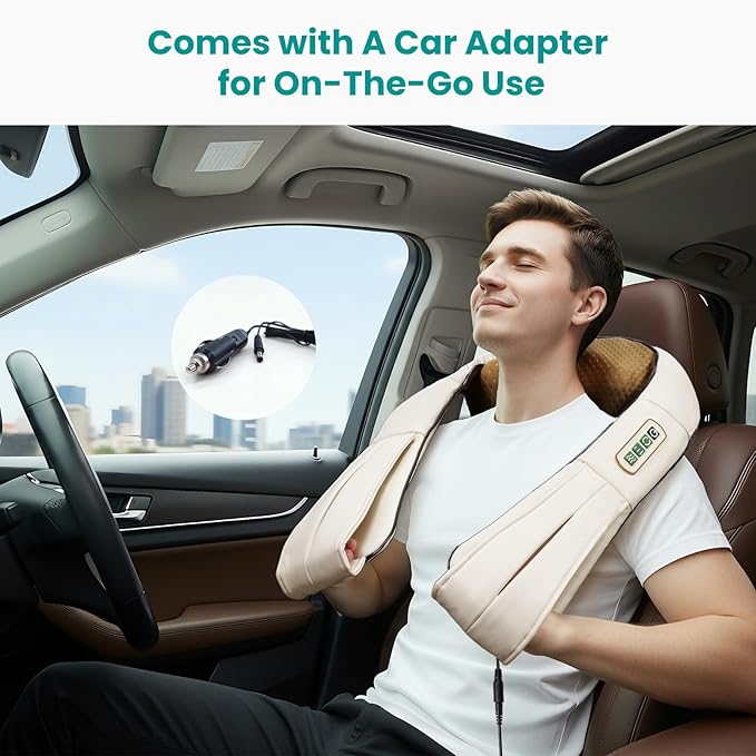 Nekteck Shiatsu Neck Massager with Heat for Pain Relief Deep Tissue 2026 Upgraded 3D Back Shoulder Kneading Massage Pillow Body Muscle Relaxation Tools Gifts for Him Her Beige (NOT Cordless)