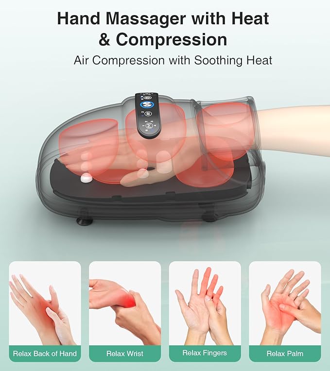 Medcursor Hand Massager with Heat and Compression – Cordless Design with Acupressure Beads Multiple Massage Modes Dual Heat Levels Built-in Timer