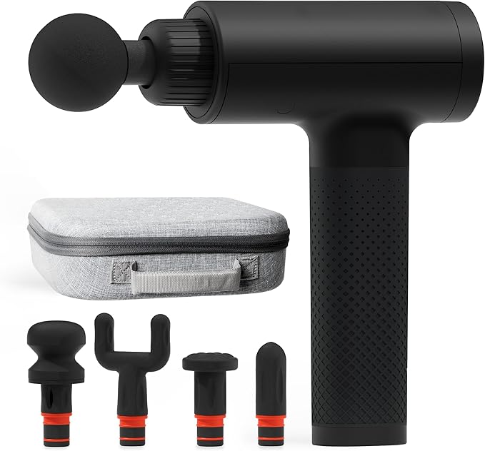 Sharper Image Deep Tissue Percussion Massage Gun Powerboost Rechargeable Handheld Massager 6 Adjustable Speeds 5 Attachment Heads &amp Carrying Case Full Body Muscle Pain Relief Black