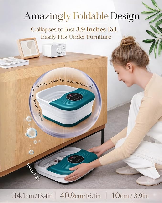 Foot Spa Bath Massager with Heat Bubble Jets Red Light &amp Timer Pedicure Foot Spa with 95-118℉ Temperature Control 8 Shiatsu Rollers Pumice Stone Gift for WomenMenDad