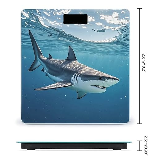 Ocean Sea Animal Shark Scale for Body Weight Accurate Digital Bathroom Scale Toughened Glass High Precision Scales Smart Weight Scales with Large LCD Backlight Display Weighing Machine