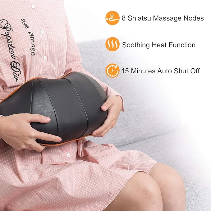 TRIDUCNA Shiatsu Neck Shoulder Back Massager with Heat and Carry Bag - Electric Massage Pillow with Deep Tissue Kneading for Lower Back Calf Leg Massage - Use at Home Office and Car