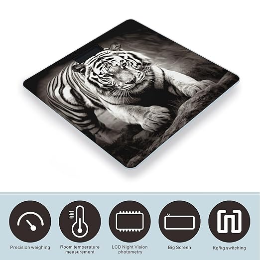 Digital Bathroom Scale for Body Weight Scale with Bright LCD Display High Accuracy Step-On Technology Auto On/Off Black and White Tiger Digital Scales 400 Lbs /180kg