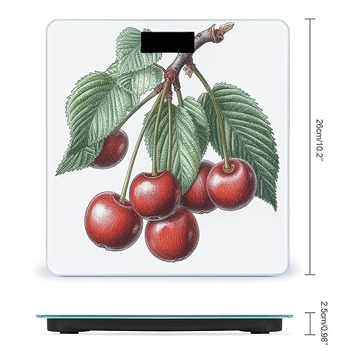 Cherry on Branch Scale for Body Weight Anti-Slip Tempered Glass Digital Bathroom Scales Clear LCD Display Weighing Scale Safe Rounded Corners Smart Scales