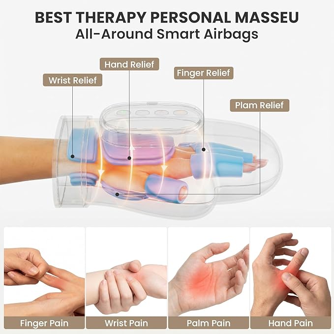 Hand Massager with Heat Compression Updated Cordless Portable Therapy GloveArthritis &amp Carpal Tunnel Relief Portable for Home Office Travel – Great Gift for Men and Women