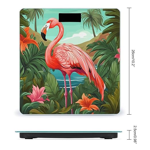 Tropical Flamingo Bathroom Scale Rounded Smart Scale for Body Weight Automatic Power On/Off Weight Scales Accurate Bathroom Digital Scales for Pet Home Bedroom Kitchen