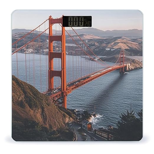 Digital Bathroom Scale for Body Weight Scale with Bright LCD Display High Accuracy Step-On Technology Auto On/Off San Francisco Golden Gate Bridge Digital Scales 400 Lbs /180kg