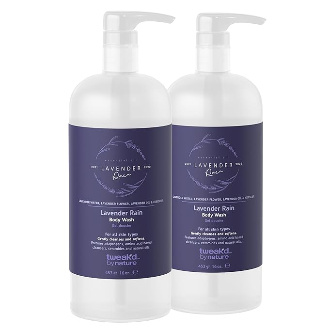 Tweak’d by Nature - Lavender Rain Body Wash Sulfate Free Natural Hydrating and Moisturizing Gentle Lavender Shower Gel and Body Wash for Women (2 Pack)