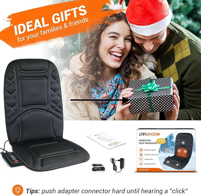 Back Massager with HeatHeated Seat Cover Cushion with 5 Vibrating Massage Nodes Chair Pad for Pain Relief Home Office Use