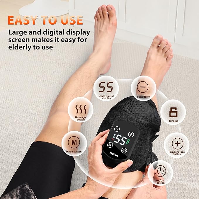 Cordless Knee Massager for Pain Relief Electric Heated Knee Warmer with 5 Heat Levels and 3 Massage Modes Portable Knee Brace Gifts for Men Women (Black(Pair))