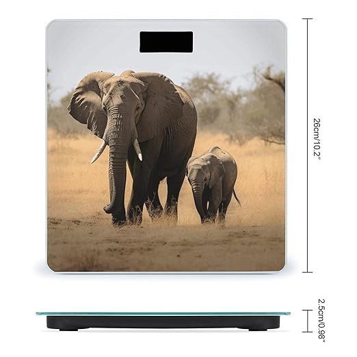 Walking Elephants Mother Scale for Body Weight Anti-Slip Tempered Glass Digital Bathroom Scales Clear LCD Display Weighing Scale Safe Rounded Corners Smart Scales
