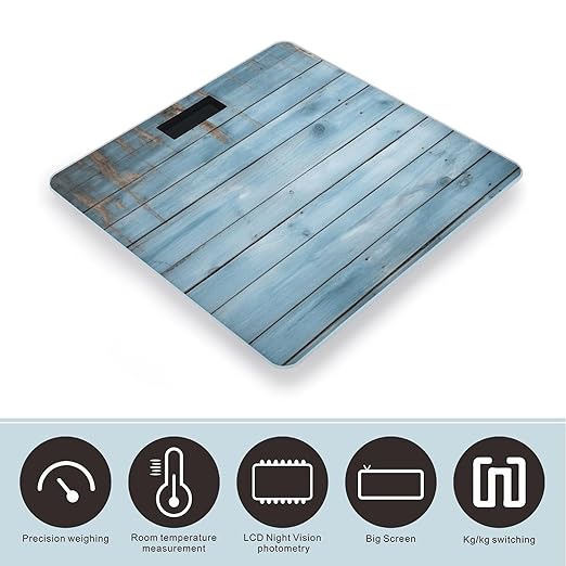 Blue Wood Scale for Body Weight Highly Accurate Digital Bathroom Scale Sturdy Tempered Glass Weighing Scales with LCD Display Fashion Body Fat Smart Scales 400lb