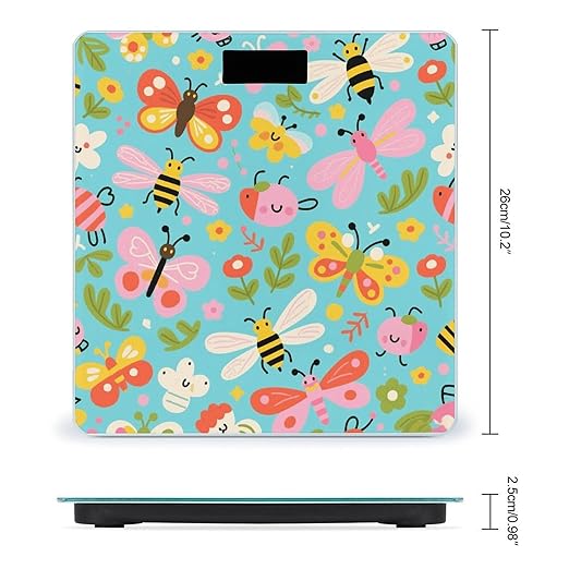 Insect Pattern Weight Scale Large Digital Bathroom Scales with Bright LED Display Non Slip Digital Scale and Step On Fashion Weighing Machine for Body