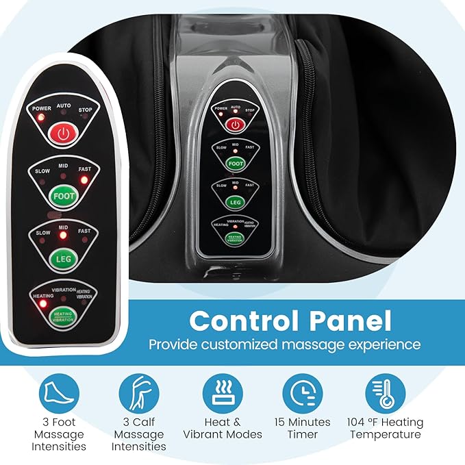 RELAX4LIFE Foot and Calf Massager Shiatsu Foot Massager Machine w/Heating Kneading Vibration Rolling Adjustable Speed &amp Tilt Base Leg Massager for Pain Relief (Grey)