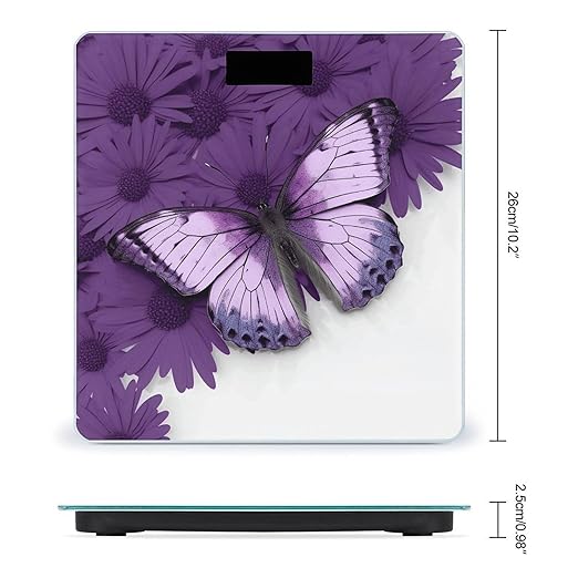 Purple ButterflyScale for Body Weight with LCD High Precision Weighing Scales Fashion Sturdy Tempered Glass Weight Scales Easy-to-Read Digital Bathroom Scale for Daily 400lb
