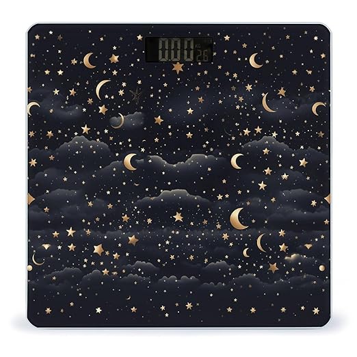 Digital Bathroom Scale for Body Weight Scale with Bright LCD Display High Accuracy Step-On Technology Auto On/Off Stars and Moon on Dark Background Digital Scales 400 Lbs /180kg