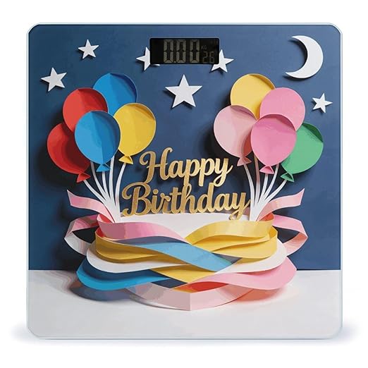 Happy Birthday Balloon Smart Scale for Body Weight Digital Bathroom Scale Toughened Glass Weight Scale with Large LCD Backlight Display High Precision Scales Weighing Machine