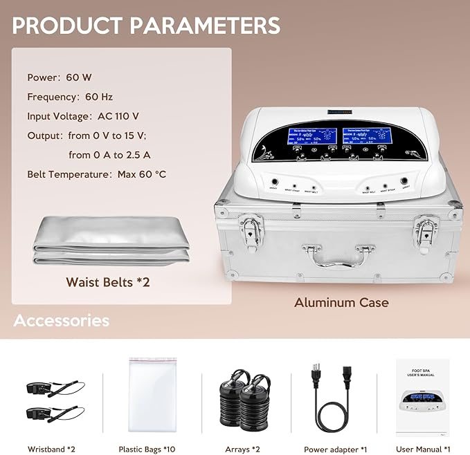 Dual Ionic Foot Bath Detox Machine Professional Ionic Foot Bath Spa Cleanse with 2 Waist Belts 2 Arrays 10 Liners (Black)