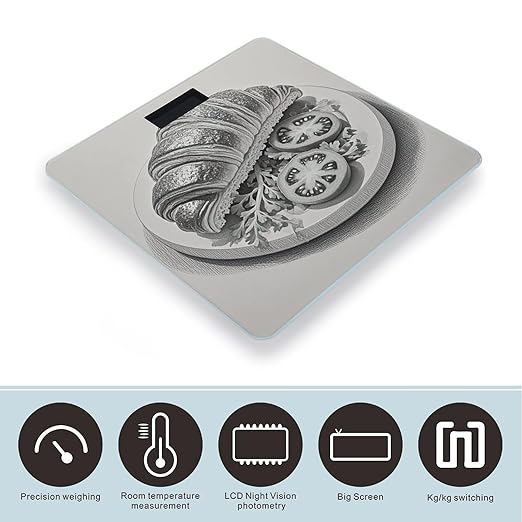 Bread Art Bathroom Scale for Body Weight Bathroom Weighing Scales with Back Lit LED Display Sturdy Tempered Glass Body Weight Bathroom Scale 400lb Weighing