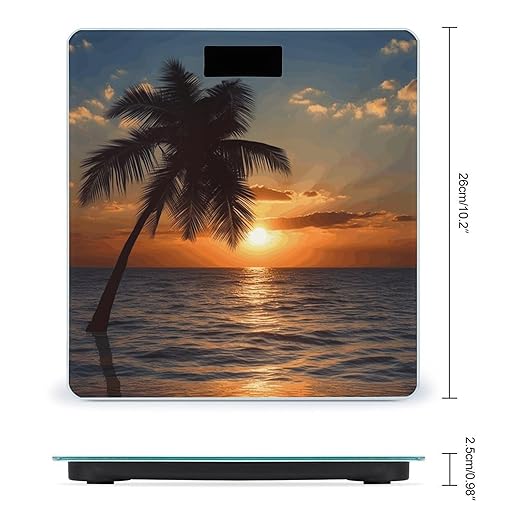 Sunset Palm Tree Ocean Bathroom Scale Automatic Power On/Off Body Scales LCD Backlight Display Square Digital Scale Rounded Corners Bathroom Scales for Home Bedrooms